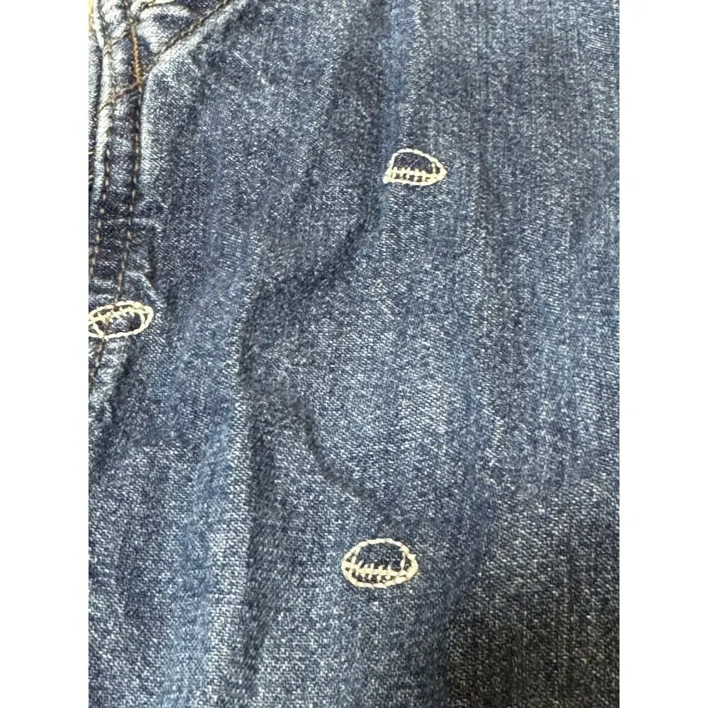 OshKosh B'gosh Football Embroidered Denim Overalls Vestbak Toddler Boys 24M Blue